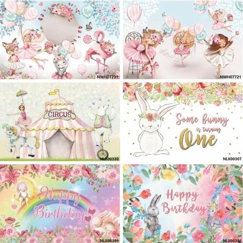 Laeacco Birthday Photo Backdrops Ballet Girl Bunny Flamingo Balloons Flowers Princess Baby Shower Newborn Photography Background