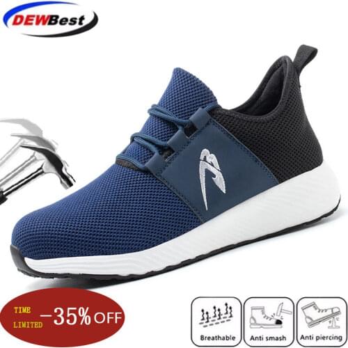 Dewbest Summer mens work shoes, breathable safety shoes, ultra-light protective shoes, anti-smashing and anti-stab steel toe