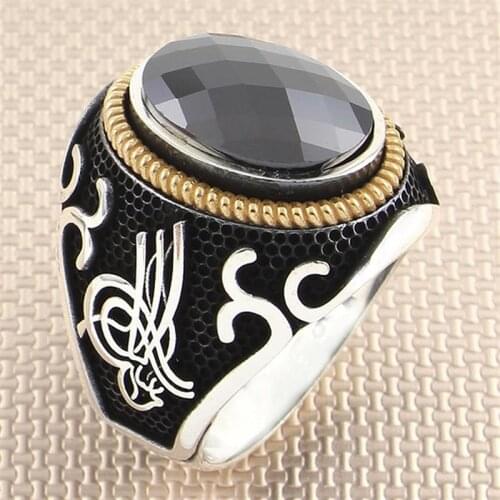 Sterling Silver Stone Ring 925 For Men Red Black Blue Green Tiger Eye Onyx Agate Turkish Jewelry