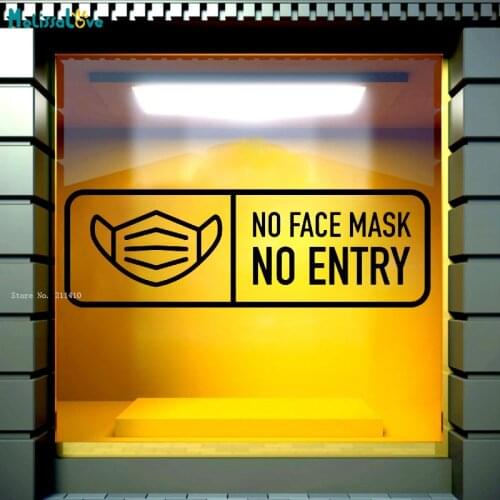 No Face Mask No Entry Wall Stickers Social Distancing Decals Art Business Shop Slogan Vinyl Word Murals Removable YT5600