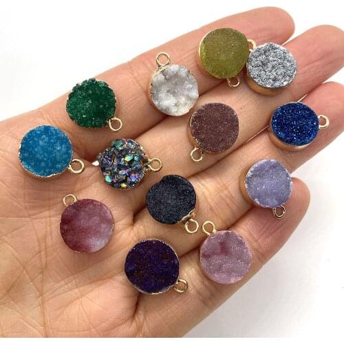 Natural Stone Crystal Pendant Color Flat Round Pendant Used for DIY Jewelry Making Necklace Bracelet Fashion Accessories
