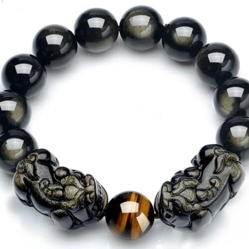 Natural Obsidian Pixiu Beads Bracelet Feng Shui Wealth Pixiu Bracelet Lucky Animal Beaded Bracelet Good Luck Jewelry Gift