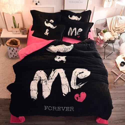 2017 New winter warm Bedding Set thick Fleece fabric Bed Sheets black Duvet Cover Home Textile Juegos de Sabanas Wholesale