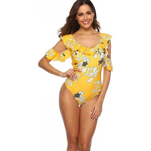 2021 New Floral One-Piece Swimsuit Digital Print Ruffled High Waist Conservative Sexy Bikini