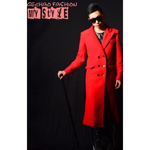 New Fashion Mens Red Long design Suit Outwear Nightclub singer dancer dj stage show performance wear