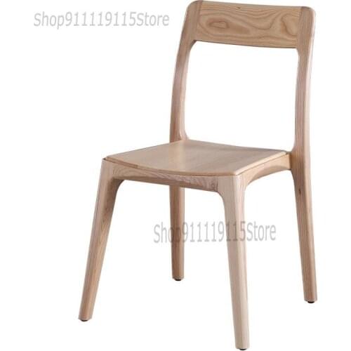 Nordic Solid Wood Dining Chair Small Family Stool Modern Simple Chinese Family Armchair All Solid Wood Chair Log Color