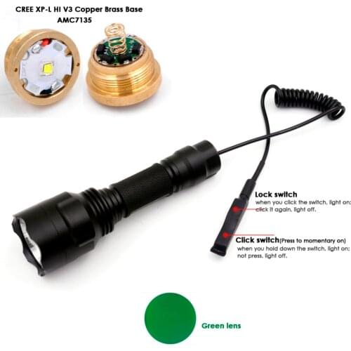 Hunting Torch Lanternas C8 CREE XP-L HI V3 LED Copper Base 12x7135 Driver LED Flashlight +Dual Mode Remote Switch+Green Lens
