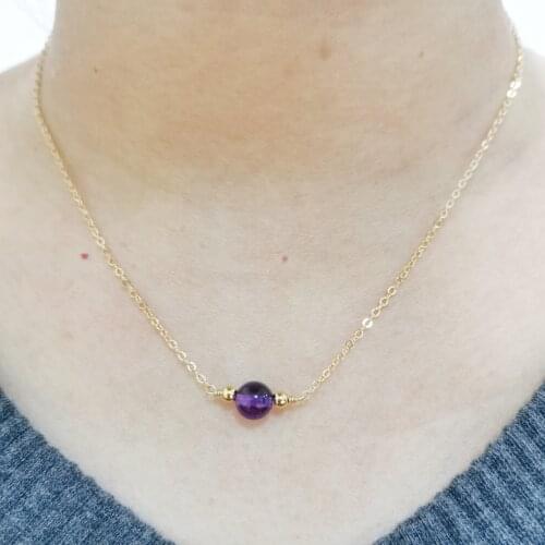 Natural Amethyst Necklace Round High Quality 14K Gold Filled Neck Chains Pendants Vintage Hand Made For Elegant Women Necklace