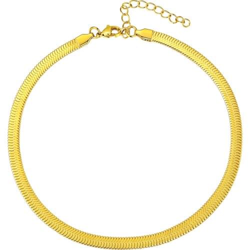 3mm Stainless Steel Flat Necklace Gold Color Waterproof Filmy Snake Chain Men And Women Gift Jewelry