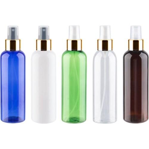 Empty Plastic Bottles With Gold Spray Pump 200ml Capacity PET Perfume Atomizer Container White Transparent Green Cosmetic Bottle