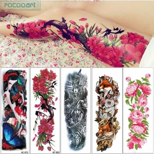 Rocooart 20 Designs 1 Sheet 48*15.8cm AC Big Large Full Arm Temporary Tattoo Beauty Women Decal Body Tattoo Sticker For Unisex