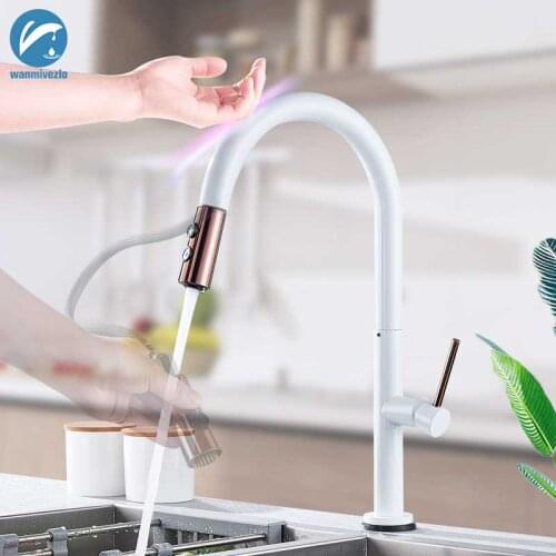 Sensor Kitchen Faucets White Gold Touch Inductive Sensitive Faucet Mixer Tap Single Handle Dual Outlet Water Modes Kitchen Crane