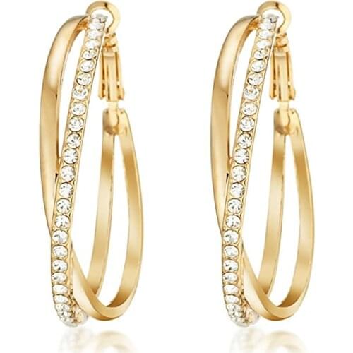 Huitan Trendy Micro Paved Cubic Zircon Big Hoop Earrings For Women Elegant Female Jewelry Shiny Accessories For Party