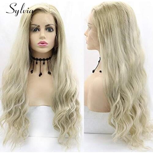 Ash Blonde Synthetic 13x3 Lace Front Wig Grey Gray Colored Heat Resistant Cosplay Lolita Wigs For Women Full Frontal Pre Plucked