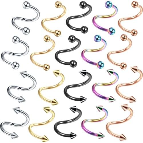 10 PCS Medical Hypoallergenic Stainless Steel Spiral Personality Nose Ring Tongue Nipple Tragus Helix Ear Piercing Body Jewelry