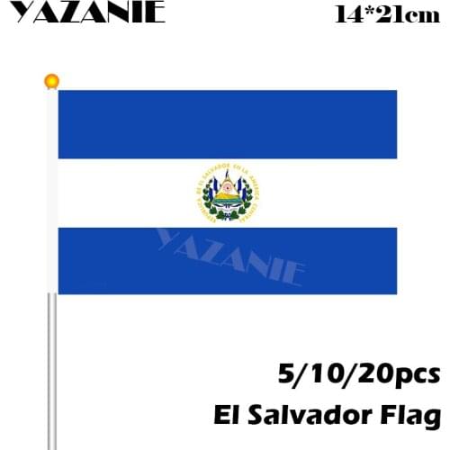 YAZANIE 14*21cm 5/10/20pcs El Salvador Hand Held Stick Cloth Flags with Pole Handing Flag Wave Banners Small National Flags
