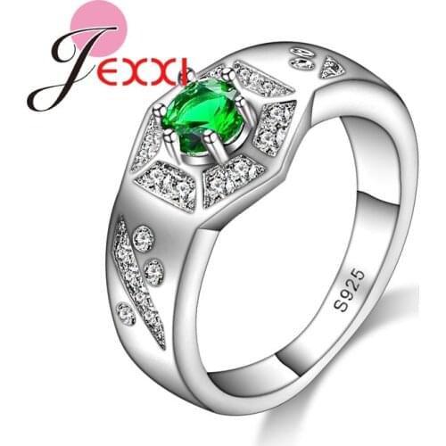 Bijoux Accessories 925 Sterling Silver Bridal Wedding Jewelry Green Cubic Zirconia Stone Rings Anillo Bijoux