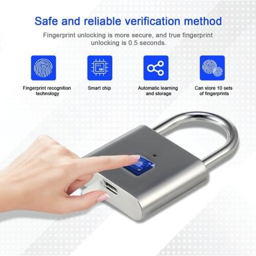 Keyless USB Charging Fingerprint Lock Smart Padlock door lock 0.1sec Unlock Portable Anti-theft Fingerprint Padlock Zinc
