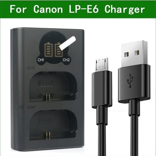 LP-E6 LP-E6N LC-E6 LC-E6E Dual USB Battery Charger for Canon EOS 5DS R 60D 70D 80D 90D 5D Mark II III IV XC10 XC15 6D 7D Mark II