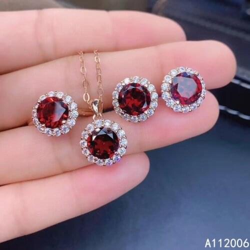 KJJEAXCMY fine jewelry 925 sterling silver natural garnet earrings ring pendant necklace luxury ladies suit support testing
