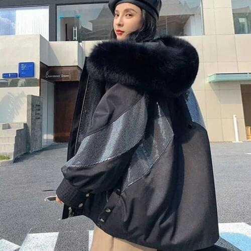 Winter Thicker Natural Fur Parka Jacket Women Causal Fox Fur Hooded Coat and Rabbit Fur Lining