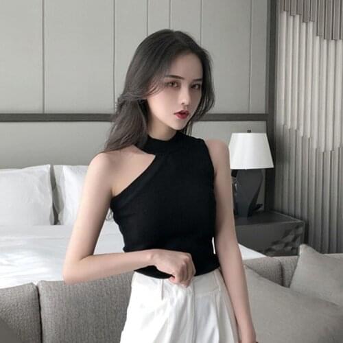 2020 Summer Tops For Women Knitted Off Shoulder Club Sexy Irregular Tops Female Black Color O-Neck Tops Tees T-Shirts