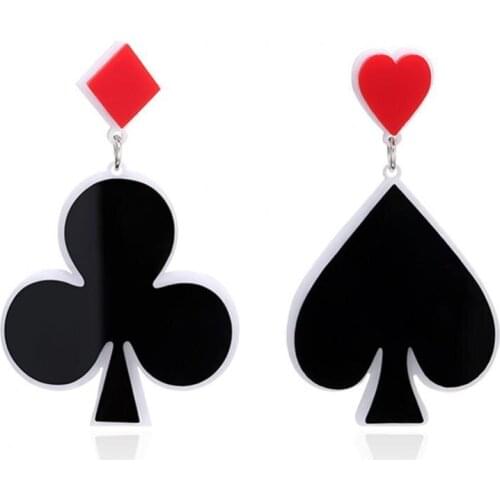 Hot Sales Fashion Women Poker Spade Club Diamond Heart Dangle Drop Earrings Party Jewelry
