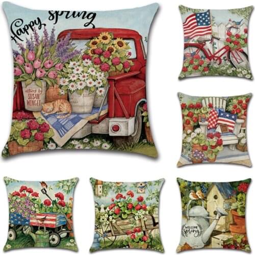 1pcs Cushion Cover Flower Pillow Cover for Home Chair Sofa Decorative Pillows Oil Painting Flowers American country Pillows