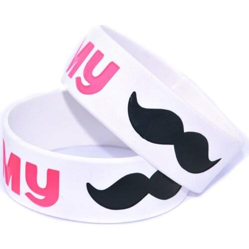 1PC Kiss My Mustache Silicone Bracelet 1 Inch Wide White Debossed Logo