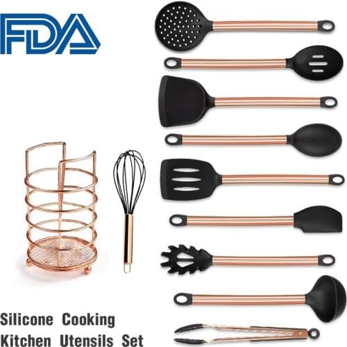 11PCs Copper Plated Handle Silicone Kitchen Tools Gadgets Nonstick Cooking Shovel Spoon Tool Set Kitchen Utensils Set Cookware