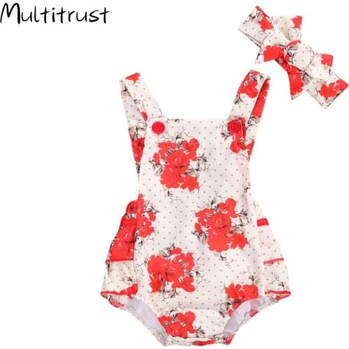 2020 Newborn Baby Girls Flowers Bodysuits Sleeveless Button Print Backless Ruffles Jumpsuits Summer Outfits 0-24M