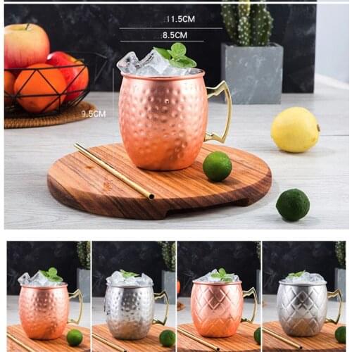 4PCS/Set 550ml Moscow Mule Mug 304 Stainless Steel Beer Cup Hammered Copper Plated Cold/Hot Water Juice Coffee Cups 18 Ounces