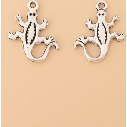 50pcs/Lot Tibetan Silver Lizard Gecko Charms Pendants Beads 2 Sided for Necklace Bracelet Jewelry Making Accessories