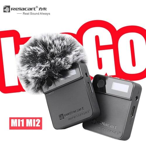 Relacart MI1 MI2 Wireless Microphone System Transmitter Kit 2.4G Condenser Mic Vlog Video Recording Studio for DSLR Camera