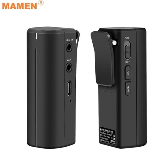 MAMEN 2.4G Wireless Lavalier Microphone Mic Transmitter Receiver System with 3.5mm Earphone Interface Built-in Lithium Battery