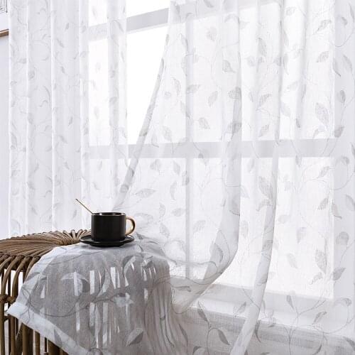CDIY Leaves Sheer Curtains for Windows Embroidered Tulle Curtains for Living Room Tulle Bedroom Kitchen for Kids Children Room