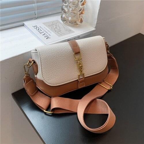 Two Tones Grained PU Leather Wide Strap Crossbody Shoulder Bags For Women Famous Brand High Quality Lock Flap For Phone 2021 NEW