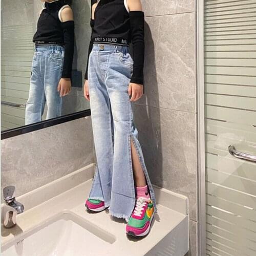 2021 new wholesale girls denim flare pants fashion autumn girls jean pants 4-9t B500