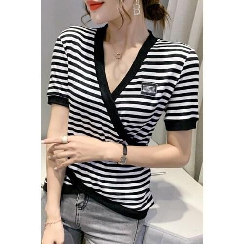 Europe short Sleeve Womens Tshirt Casual Splicing Fashion Crop Top T Shirt Ladies Fashion Tee Shirt summer plus size