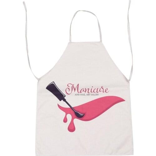 Pink Nail Art Printing Apron Restaurant Cooking Baking Dress Cotton and Linen Painting Working Apron for Home Kitchen