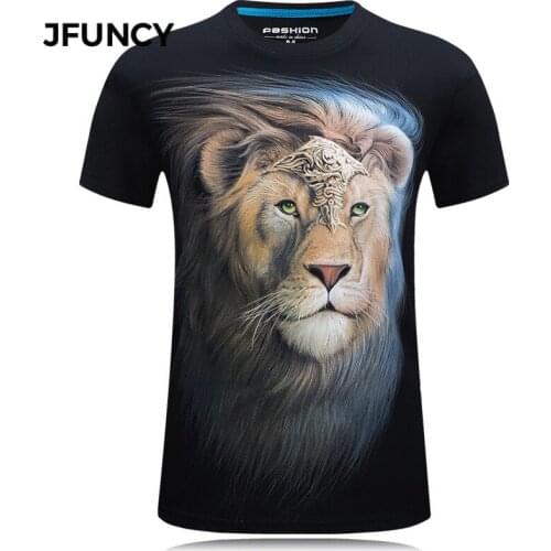 JFUNCY 3D Lion Print Tshirt Men Tees Tops Summer Graphic T Shirts Short Sleeve Male Streetwear Man Casual Cotton Clothing