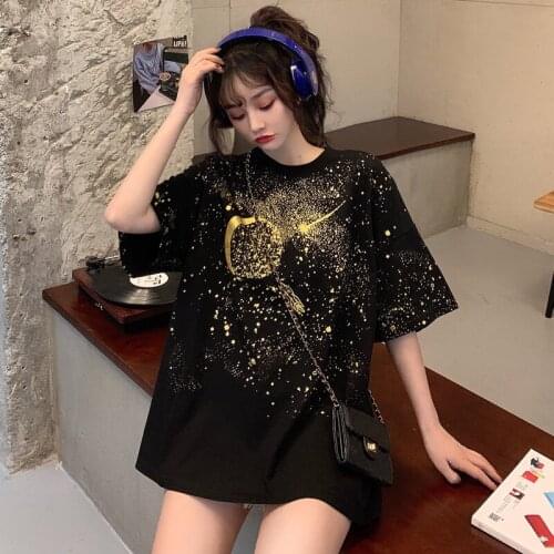 Summer new hot stamping printing round neck short-sleeved T-shirt female bottom short-sleeved loose T-shirt top 2021
