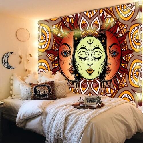 Sun Moon Tapestry Mandala Psychedelic Mystic Wall Tapestry Wall Hanging Background Cloth Room Decor Carpet on The Wall Tapestry