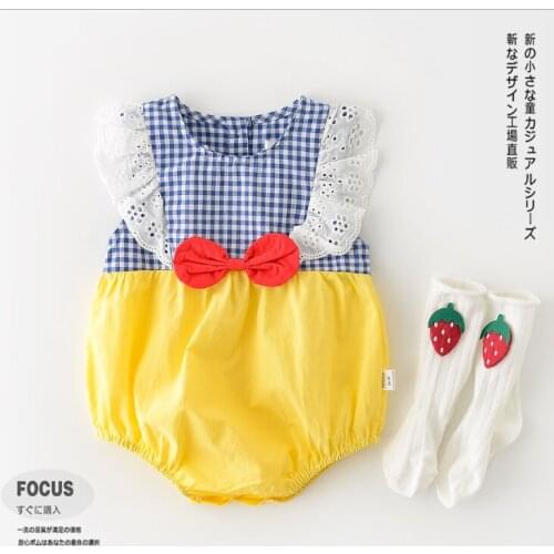 2021 new boys girls plaid patchwork rompers cotton summer babys jumpsuit
