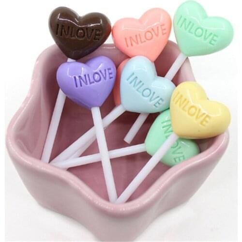 Julie Wang 6PCS Resin Heart Lollipop Charms Mixed Color Letter IN LOVE Lollipop Artificial Food Pendant Jewelry Making Accessory
