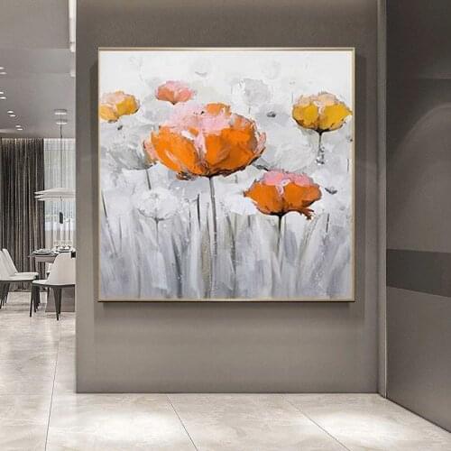 Orange Flower Oil Painting 100% Hand Painted Artwork Picture Oil Painting On Canvas Wall Art For Living Room Home Decor Pictures