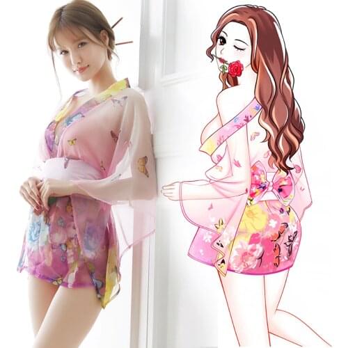 Japanese traditional kimono woman bathrobe geisha clothing blue sexy perspective kimonos clothing dress japanese style cosplay