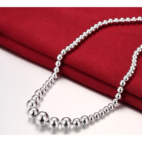 Classic 925 Sterling Silver Smooth Beads Necklace Women or Men Party Engagement Wedding Gifts Fashion Jewelry