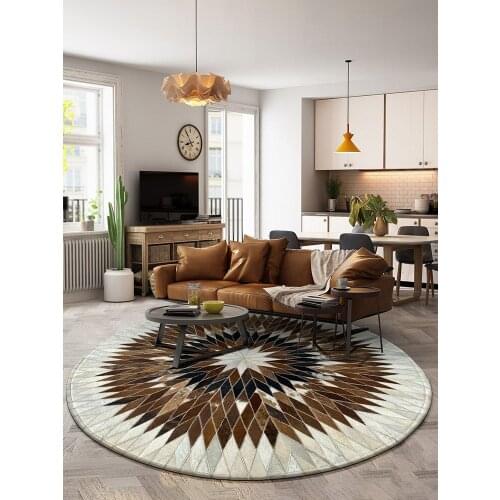 American Style Genuine Circle Rug Cowhide Patchwork Runner Rug , Real Leather Bedside Carpet Decorative Floor Mat