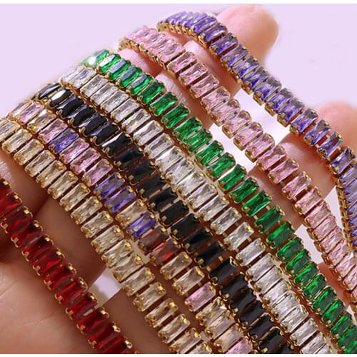 Kpop Womens Tennis Bracelet Luxury 2.5*5 mm Square Multicolor Zircon Bracelets For Women Wholesale Adjustable Jewelry DZH009